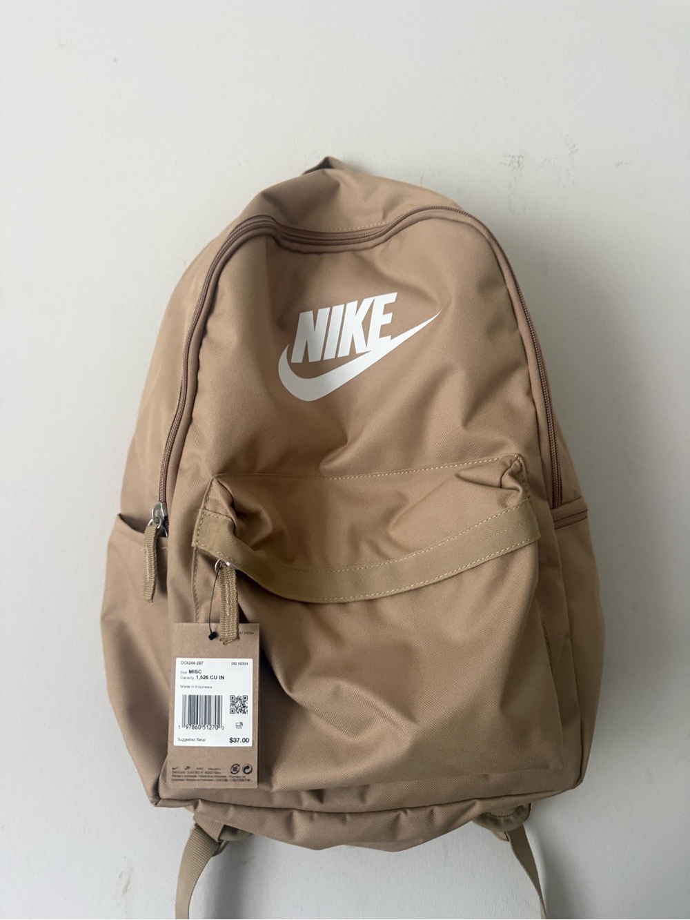 Nike Beige/Tan Casual Everyday Backpack with White Logo - Picture 1 of 2
